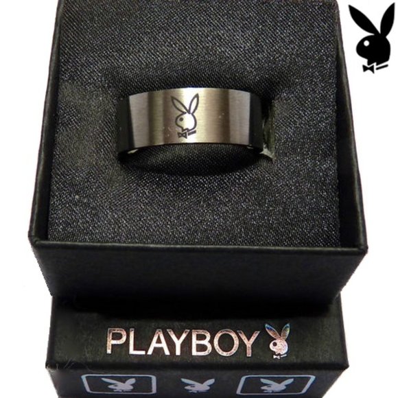 Men's Playboy Ring Bunny Logo Stainless Steel Wide Band Size 10 Mens Authentic - Picture 11 of 12